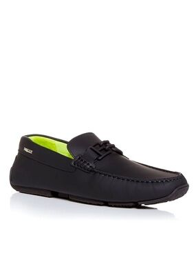 Bally Black Leather Driving Loafers with Neon Green Lining - USA 9 luxury style